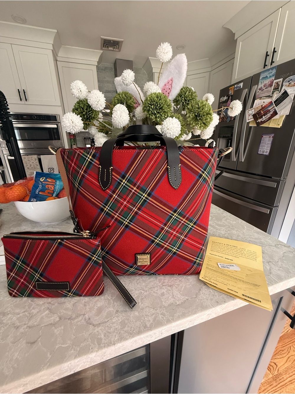 Dooney and Bourke large area plaid Tartan bucket tote bag